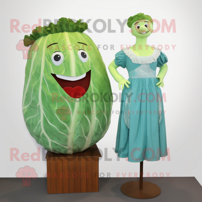 Cyan Corned Beef And Cabbage mascot costume character dressed with a Sheath Dress and Earrings