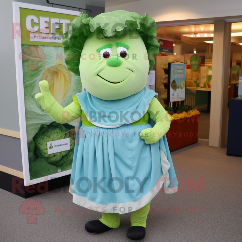 Cyan Corned Beef And Cabbage mascot costume character dressed with a Sheath Dress and Earrings