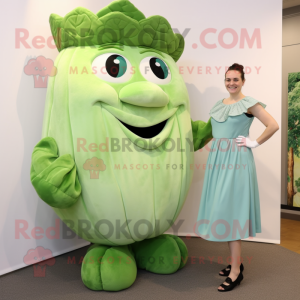 Cyan Corned Beef And Cabbage mascot costume character dressed with a Sheath Dress and Earrings