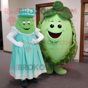 Cyan Corned Beef And Cabbage mascot costume character dressed with a Sheath Dress and Earrings