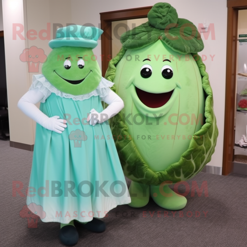 Cyan Corned Beef And Cabbage mascot costume character dressed with a Sheath Dress and Earrings Cyan Corned Beef And Cabbage mascot costume character dressed with a Sheath Dress and Earrings
