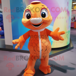 Orange Sea Turtle mascot costume character dressed with a Playsuit and Headbands