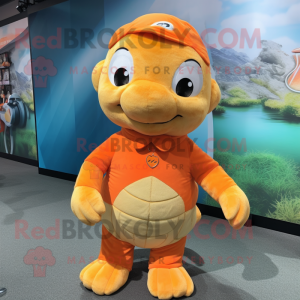Orange Sea Turtle mascot costume character dressed with a Playsuit and Headbands