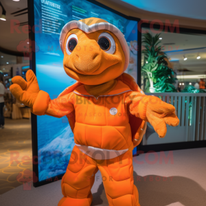 Orange Sea Turtle mascot costume character dressed with a Playsuit and Headbands