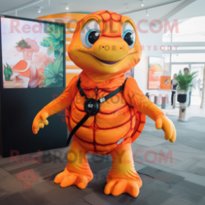 Orange Sea Turtle mascot costume character dressed with a Playsuit and Headbands