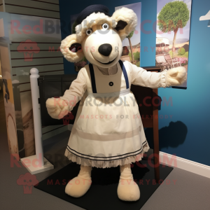 nan Suffolk Sheep mascot costume character dressed with a A-Line Dress and Bow ties