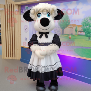 nan Suffolk Sheep mascot costume character dressed with a A-Line Dress and Bow ties