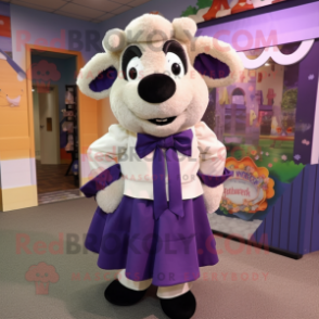 nan Suffolk Sheep mascot costume character dressed with a A-Line Dress and Bow ties