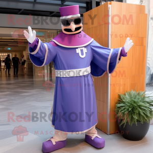 Lavender Swiss Guard mascot costume character dressed with a Long Sleeve Tee and Sunglasses