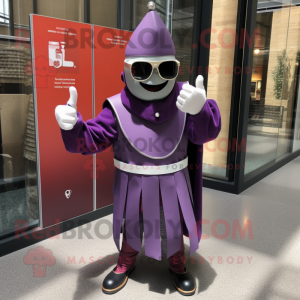 Lavender Swiss Guard mascot costume character dressed with a Long Sleeve Tee and Sunglasses