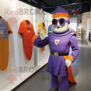 Lavender Swiss Guard mascot costume character dressed with a Long Sleeve Tee and Sunglasses