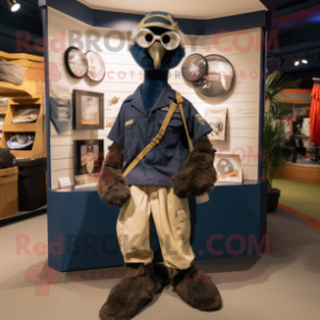 Navy Emu mascot costume character dressed with a Cargo Pants and Rings