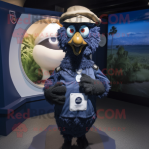 Navy Emu mascot costume character dressed with a Cargo Pants and Rings