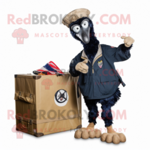 Navy Emu mascot costume character dressed with a Cargo Pants and Rings