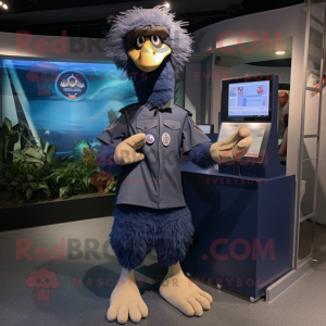 Navy Emu mascot costume character dressed with a Cargo Pants and Rings