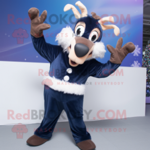 Navy Reindeer mascot costume character dressed with a Jeggings and Mittens