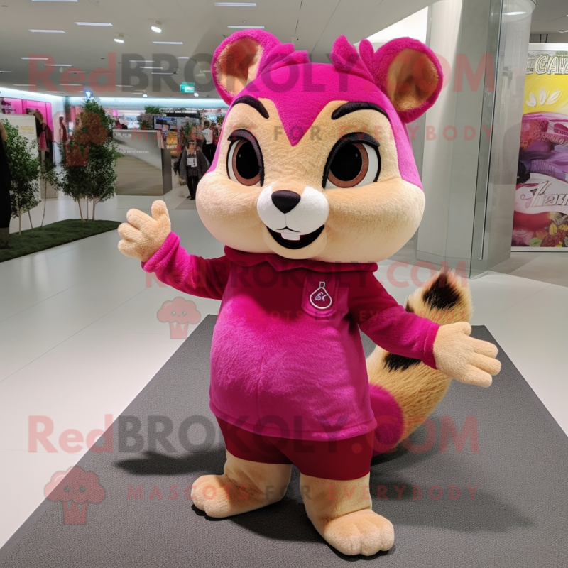 Magenta Chipmunk mascot costume character dressed with a Blouse and Clutch bags