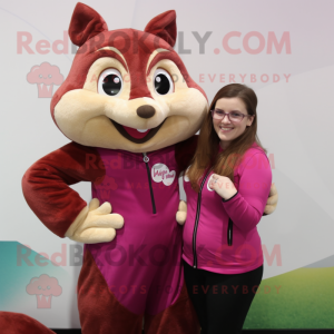 Magenta Chipmunk mascot costume character dressed with a Blouse and Clutch bags