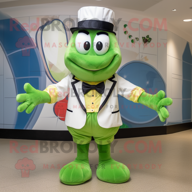 Olive Shrimp Scampi mascot costume character dressed with a Rash Guard and Bow ties Olive Shrimp Scampi mascot costume character dressed with a Rash Guard and Bow ties