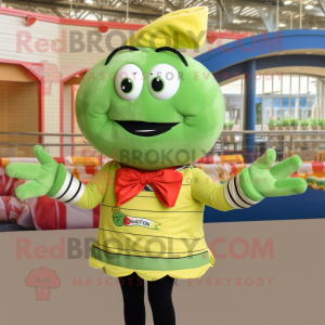 Olive Shrimp Scampi mascot costume character dressed with a Rash Guard and Bow ties