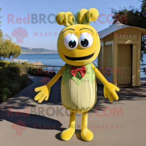 Olive Shrimp Scampi mascot costume character dressed with a Rash Guard and Bow ties