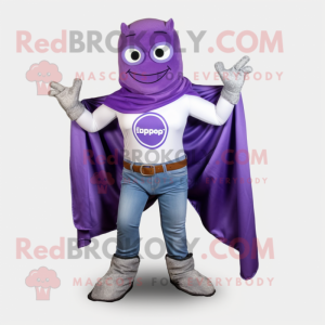 Lavender Superhero mascot costume character dressed with a Boyfriend Jeans and Scarf clips