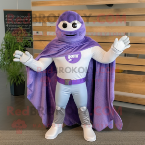 Lavender Superhero mascot costume character dressed with a Boyfriend Jeans and Scarf clips