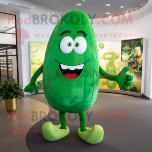 Green Cucumber mascot costume character dressed with a Graphic Tee and Cufflinks