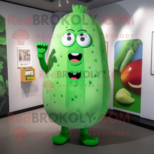 Green Cucumber mascot costume character dressed with a Graphic Tee and Cufflinks