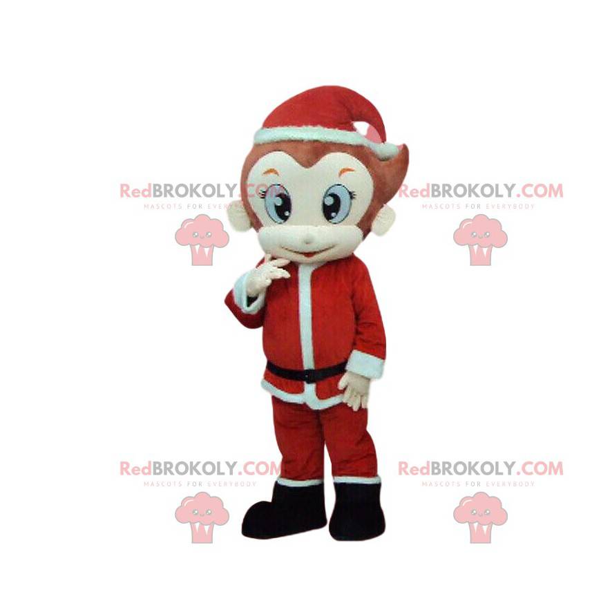 Macaco mascote com roupa de Papai Noel, fantasia de Natal -