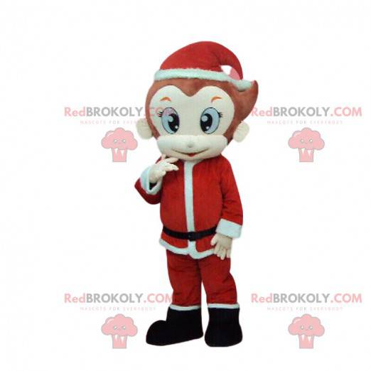 Macaco mascote com roupa de Papai Noel, fantasia de Natal -