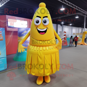 Yellow French Fries mascot costume character dressed with a Ball Gown and Ties