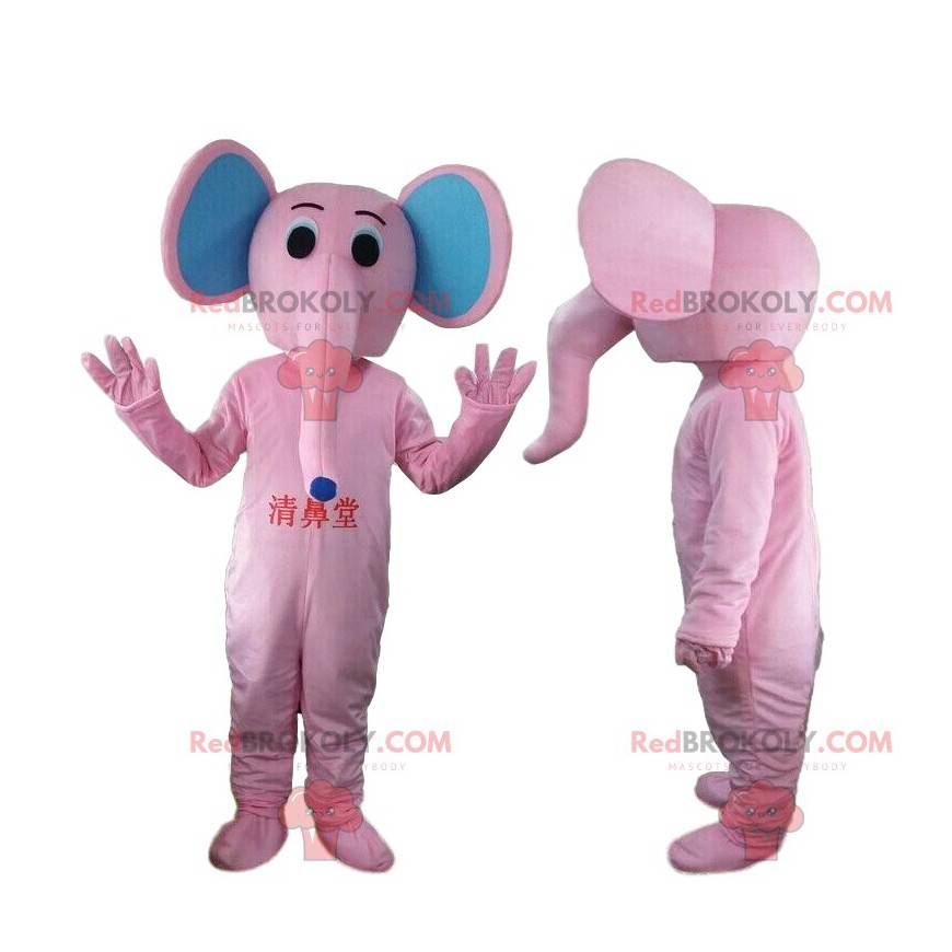 Růžový a modrý slon maskot, tlustokožec kostým - Redbrokoly.com Růžový a modrý slon maskot, tlustokožec kostým - Redbrokoly.com