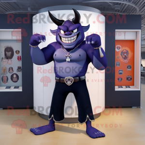 Navy Demon mascot costume character dressed with a Dress Pants and Bracelets