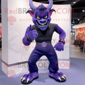 Navy Demon mascot costume character dressed with a Dress Pants and Bracelets