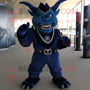Navy Demon mascot costume character dressed with a Dress Pants and Bracelets