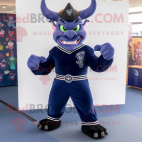 Navy Demon mascot costume character dressed with a Dress Pants and Bracelets