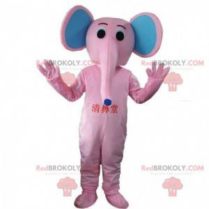 Mascotte elefante rosa e blu, costume da pachiderma -