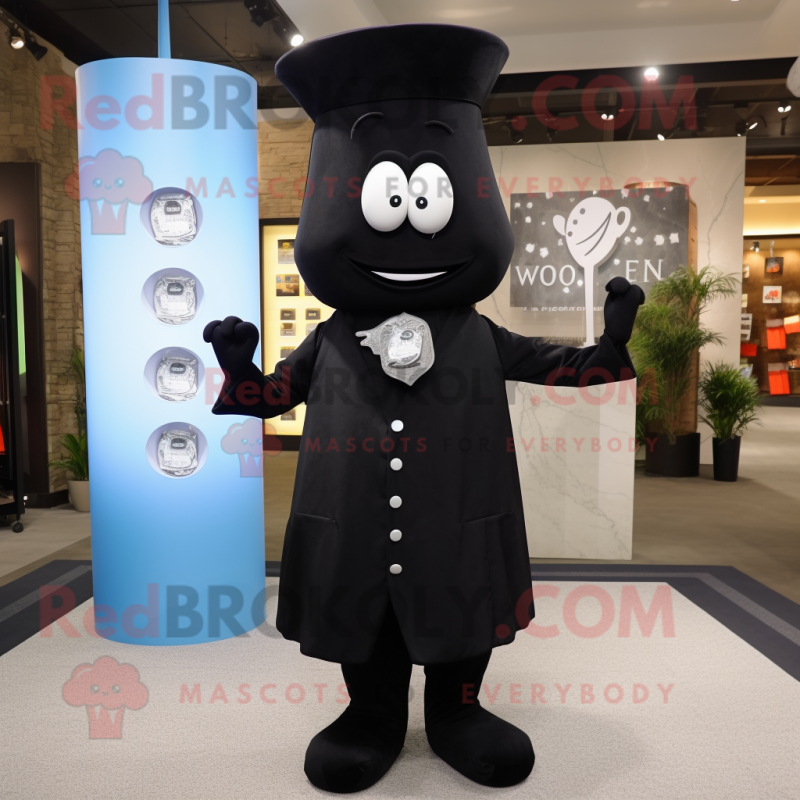 Black Hourglass mascot costume character dressed with a Dress Pants and Lapel pins