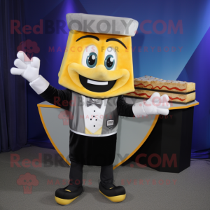 Silver Grilled Cheese Sandwich mascot costume character dressed with a Tuxedo and Wraps