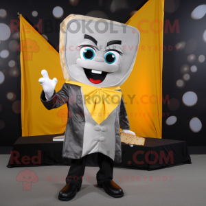 Silver Grilled Cheese Sandwich mascot costume character dressed with a Tuxedo and Wraps