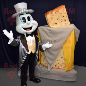 Silver Grilled Cheese Sandwich mascot costume character dressed with a Tuxedo and Wraps