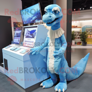 Sky Blue Deinonychus mascot costume character dressed with a Midi Dress and Beanies