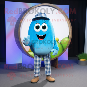 Blue Melon mascot costume character dressed with a Flannel Shirt and Bracelet watches