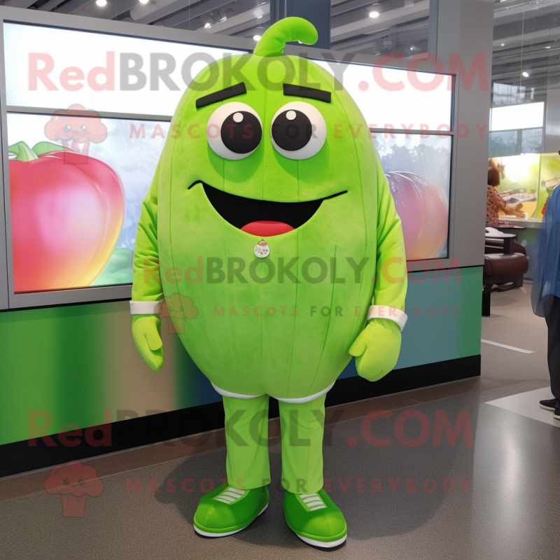 Lime Green Melon mascot costume character dressed with a Button-Up Shirt and Shoe laces Lime Green Melon mascot costume character dressed with a Button-Up Shirt and Shoe laces