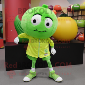 Lime Green Melon mascot costume character dressed with a Button-Up Shirt and Shoe laces