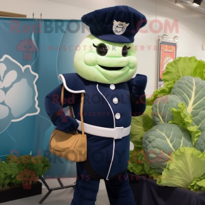Navy Cauliflower mascot costume character dressed with a Turtleneck and Briefcases