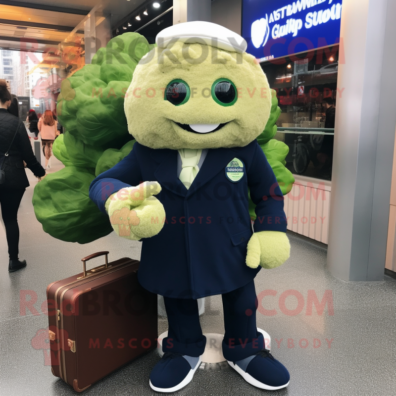 Navy Cauliflower mascot costume character dressed with a Turtleneck and Briefcases