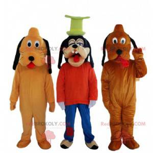 3 mascotes, 2 cães Plutão e um mascote Disney Pateta -