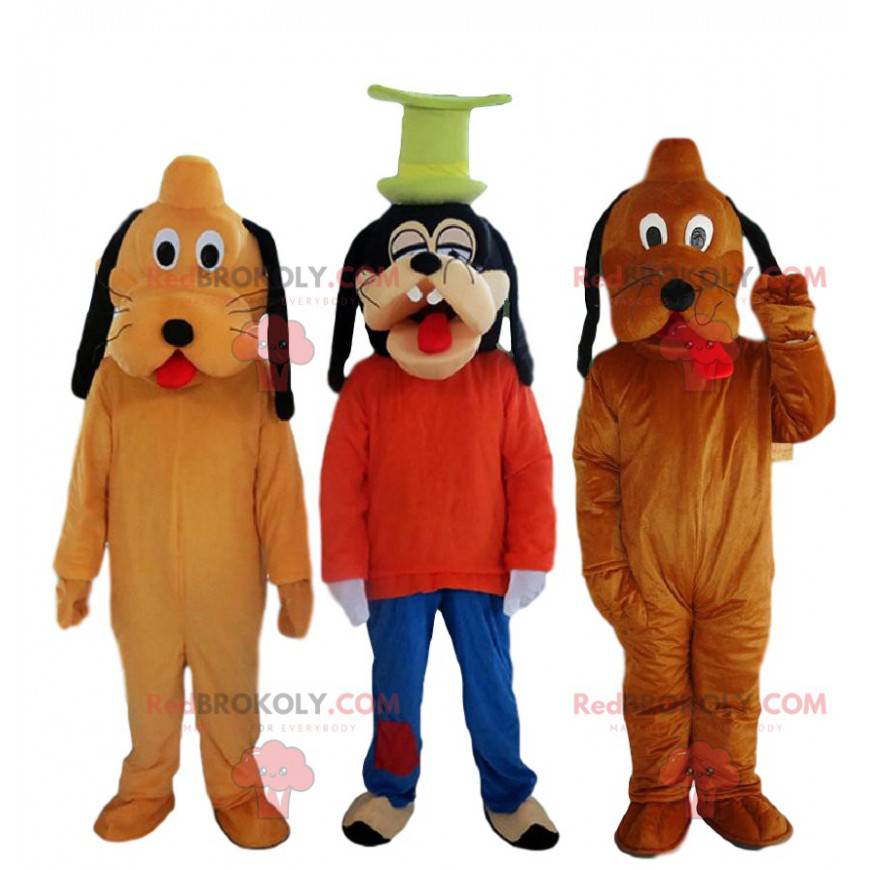 3 Maskottchen, 2 Pluto-Hunde und ein Disney Goofy-Maskottchen -